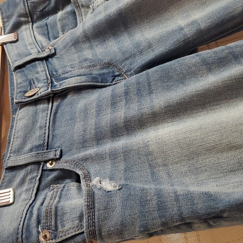 Express Jeans Womens Size 4 Long 4L Blue Legging zelda Ultra Low Rise Distressed - Picture 6 of 16